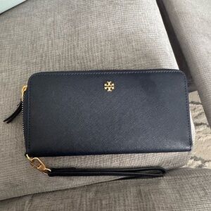 Tory Burch Navy Wallet with Gold Accents